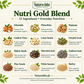 Nutri Gold Blend infographic featuring nutritional benefits of all 12 ingredients